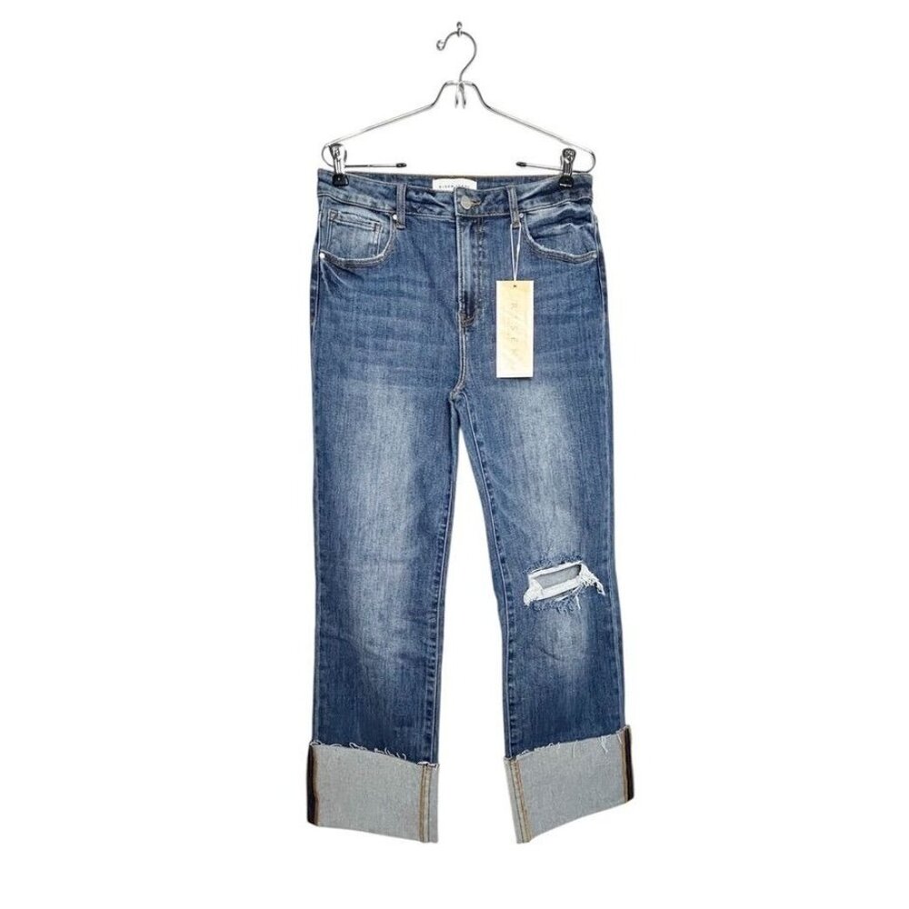 Risen High Rise Wide Cuffed Straight Denim Jeans - Sz 11/30 - NWT - Picture 2 of 9